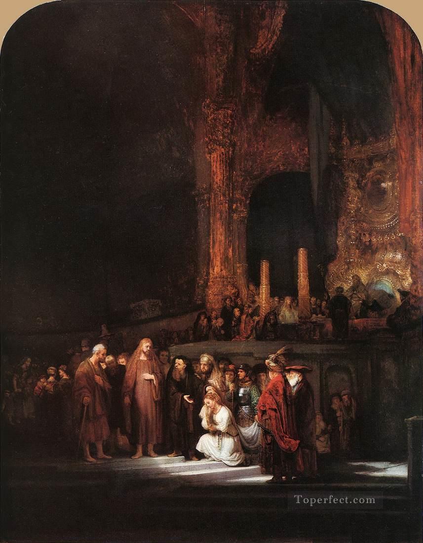 Le Christ et la femme pris en adultère Rembrandt Peintures à l'huile